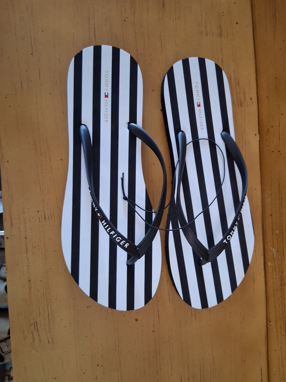 Tommy Hilfiger Black & White Striped Flip Flops